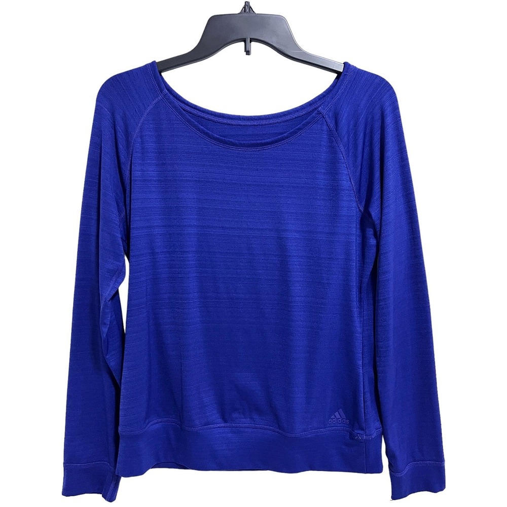 Adidas Climalite Pullover Top Thumb Hole Cuff Blue Womens M 12-14
